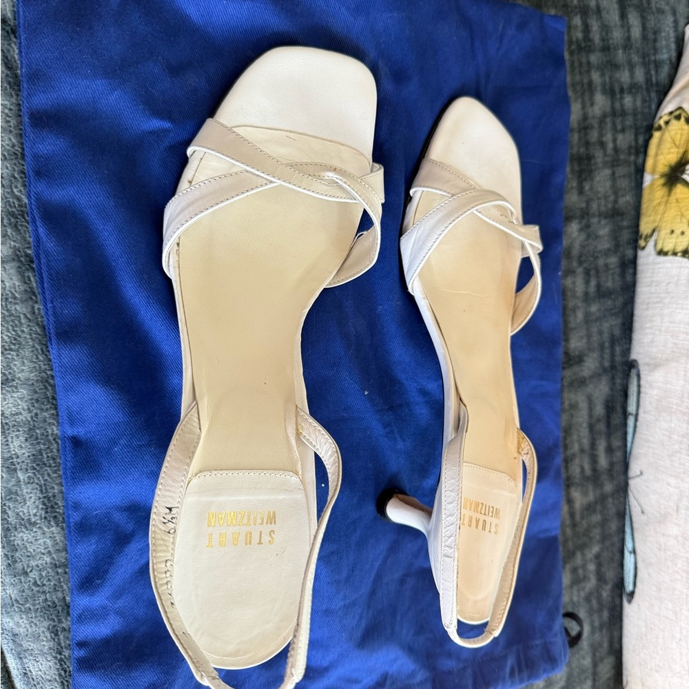Stuart Weitzman White Heels Elegant Slingback Design